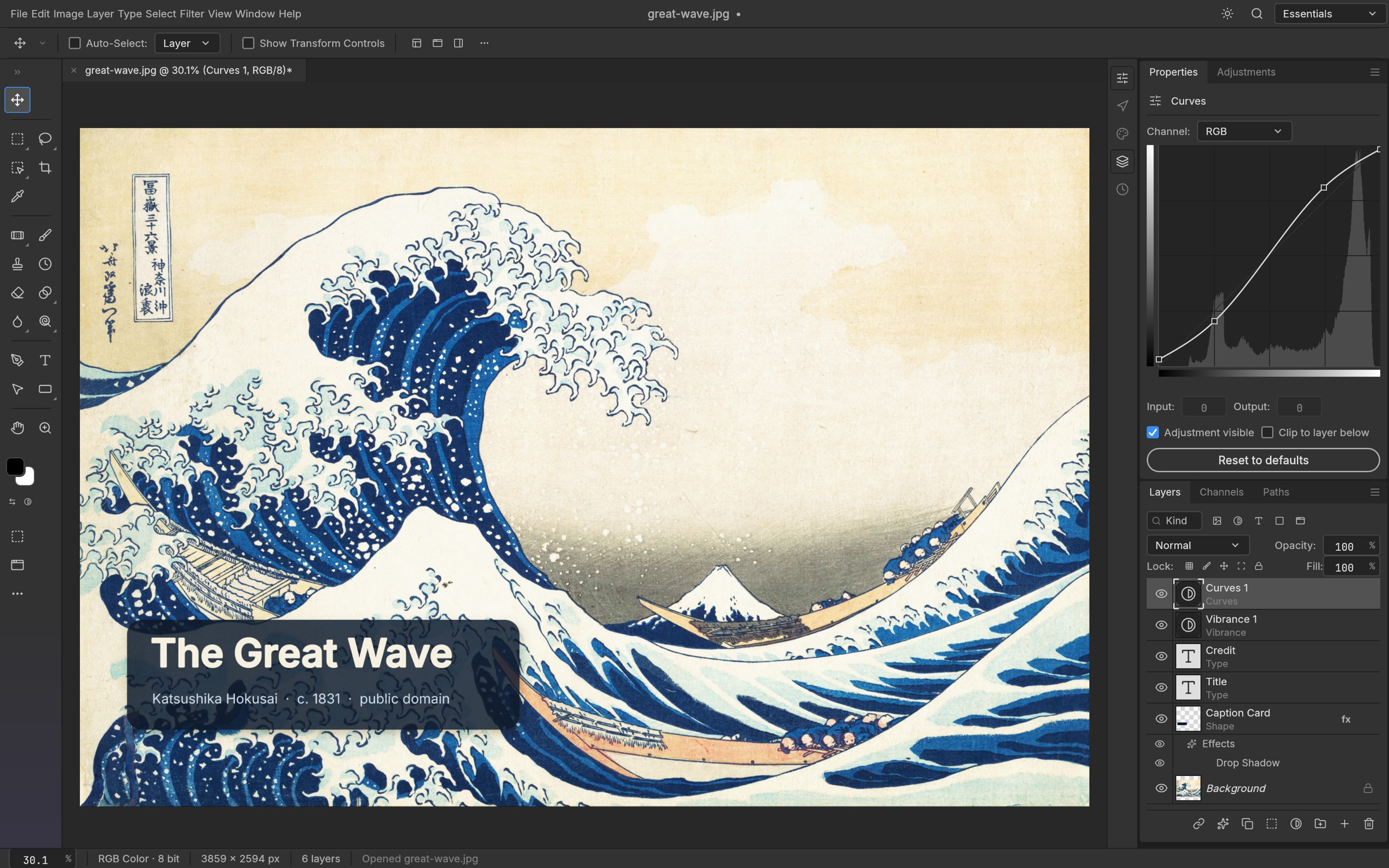 Official PhotoCraft workspace showing layered editing and Curves controls